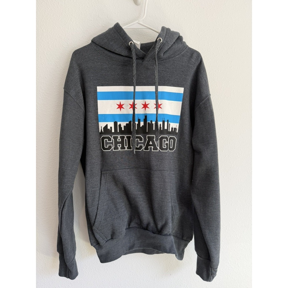 Chicago Gray Fleece Pullover Hoodie Mens Graphic Print Sweatshirt Medium